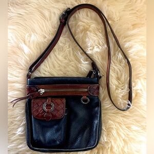Brighton Black/ Brown Leather Silver Crossbody Adjustable Strap Bag
